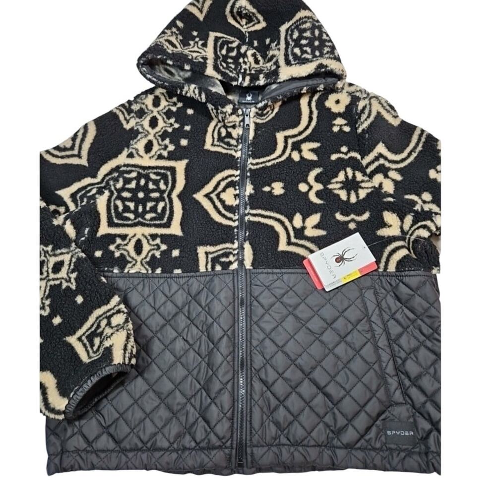 NWT! Spyder $169 Black Sherpa Fleece Quilted Full-Zip Hooded Jacket - Size Large - Picture 6 of 9